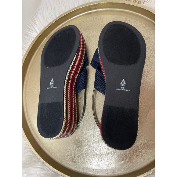ANTHROPOLOGIE Red, Cream, and Blue Raffia Platform Sandals Size 10 - Picture 7 of 10